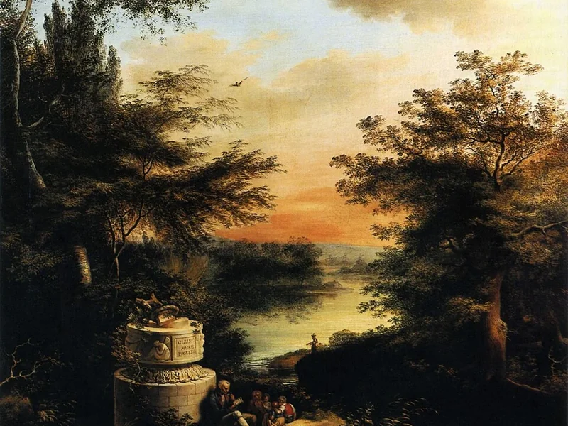1763-Johann Heinrich Ramberg - Paesaggio con il monumento a Gleim